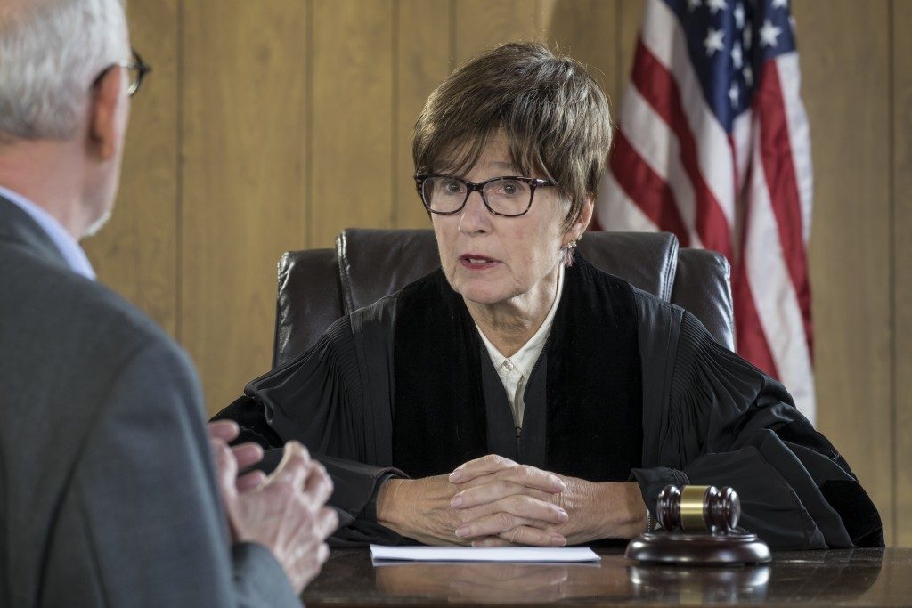 Lawyer talking to the judge